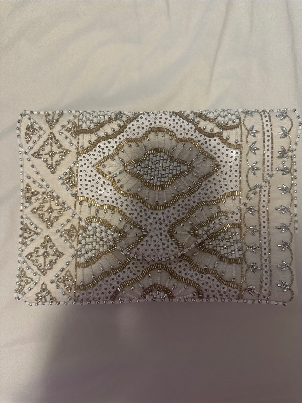 Lulu's White Beaded Evening Clutch - Picture 1 of 4